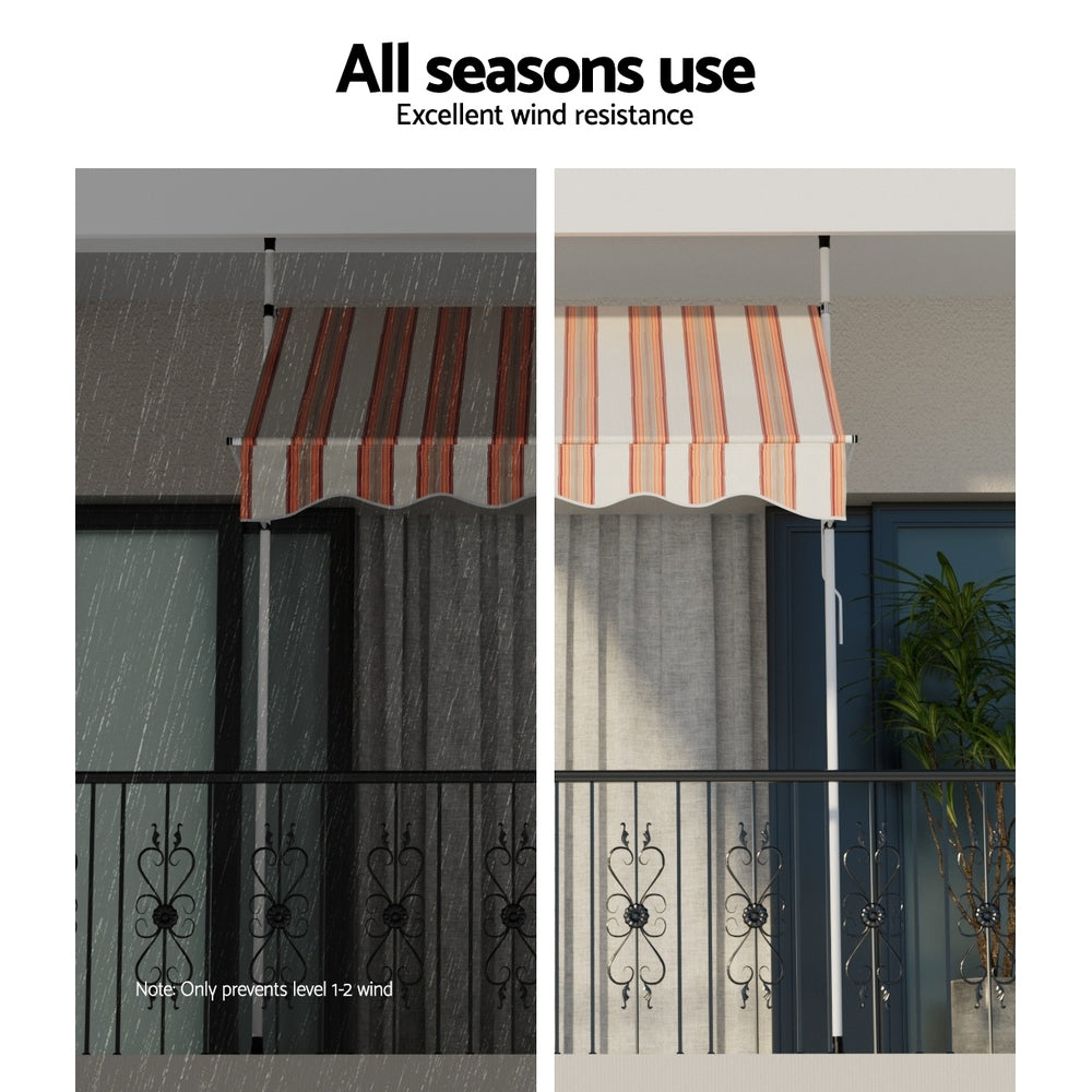 Awnings: Instahut Window Fixed Pivot Arm Awning Outdoor Door Canopy 2X1.8M Beige/Brown
