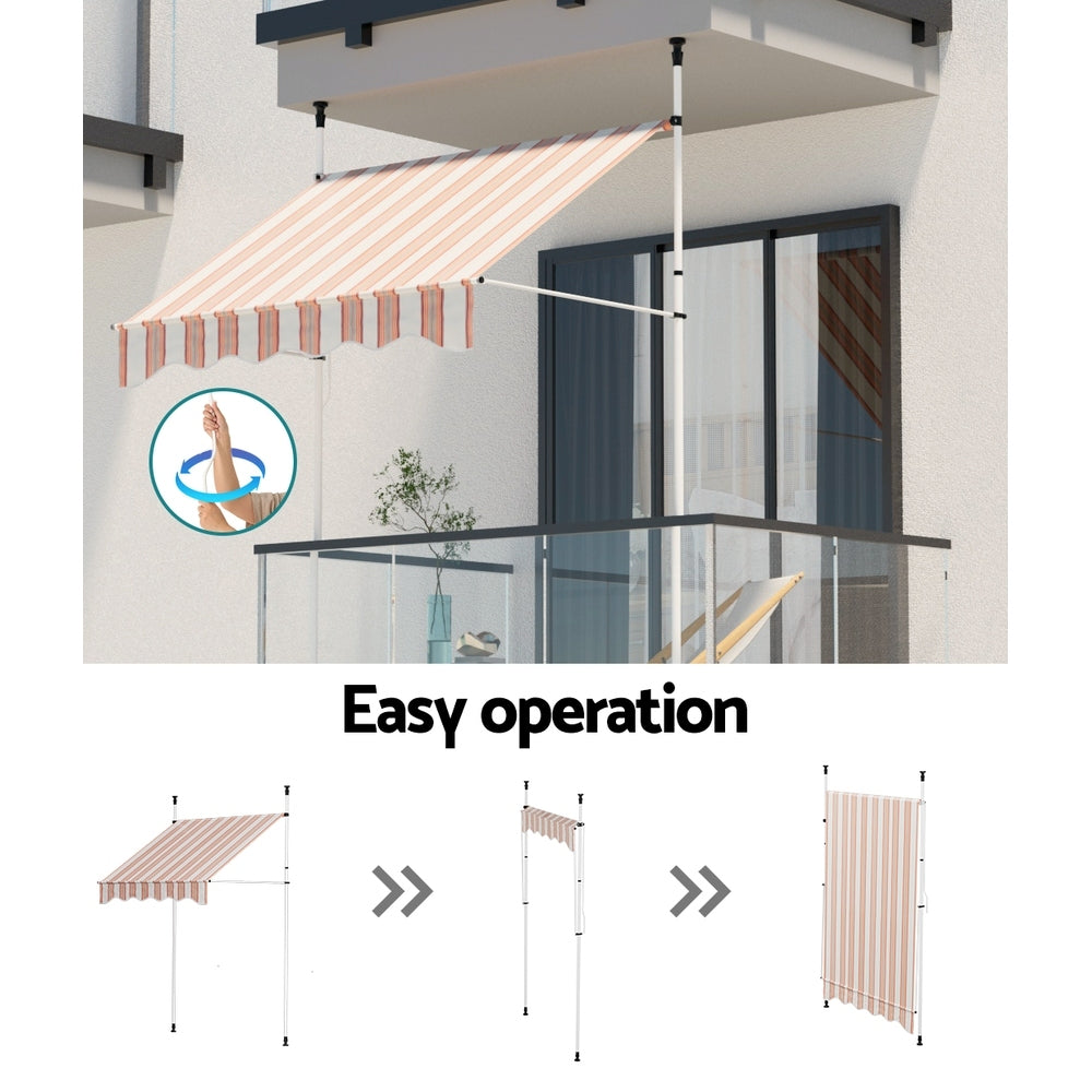 Awnings: Instahut Window Fixed Pivot Arm Awning Outdoor Door Canopy 2X1.8M Beige/Brown