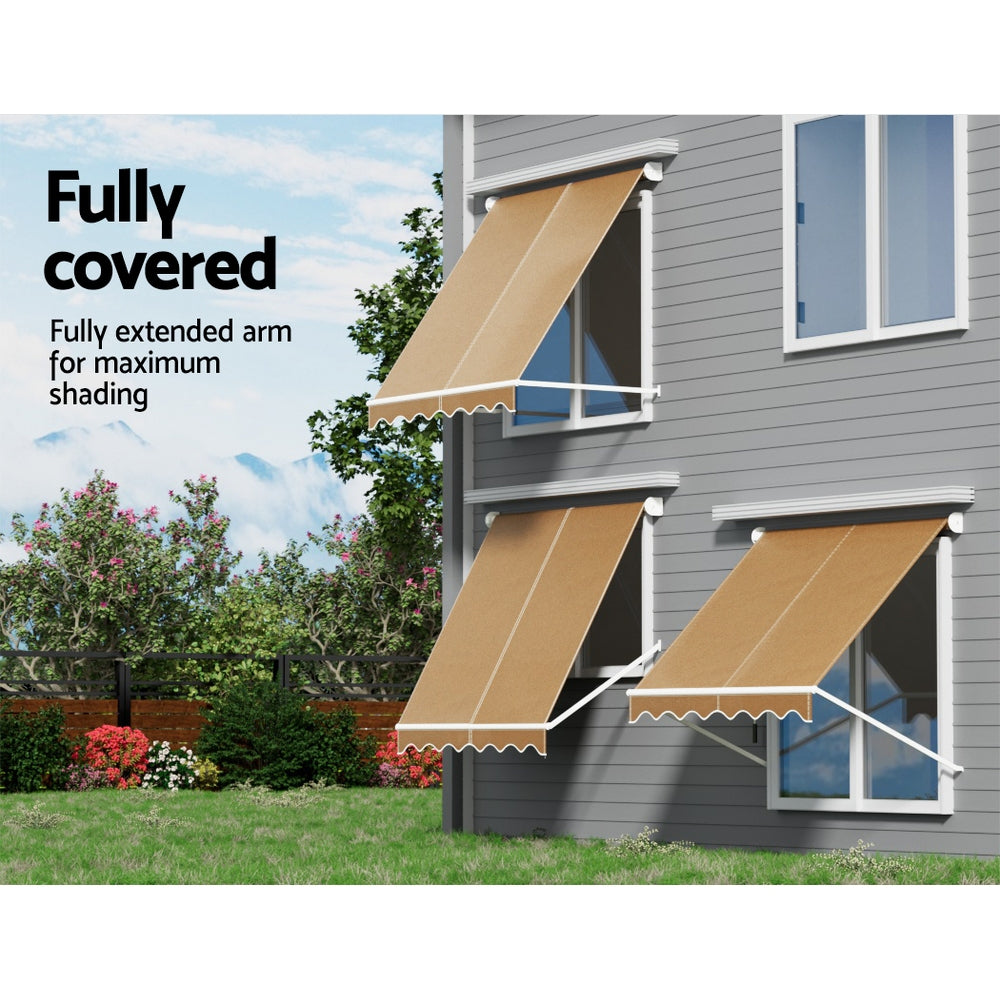 Awnings: Instahut Window Fixed Pivot Arm Awning Outdoor Retractable Canopy 2.1X2.1M Beige