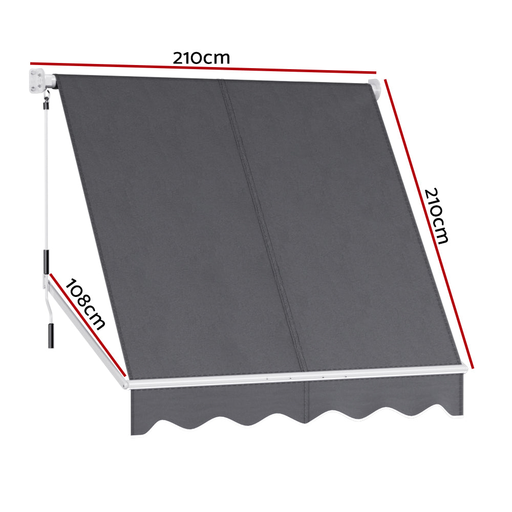 Awnings: Instahut Retractable Fixed Pivot Arm Window Awning Outdoor Blinds 2.1X2.1M Grey