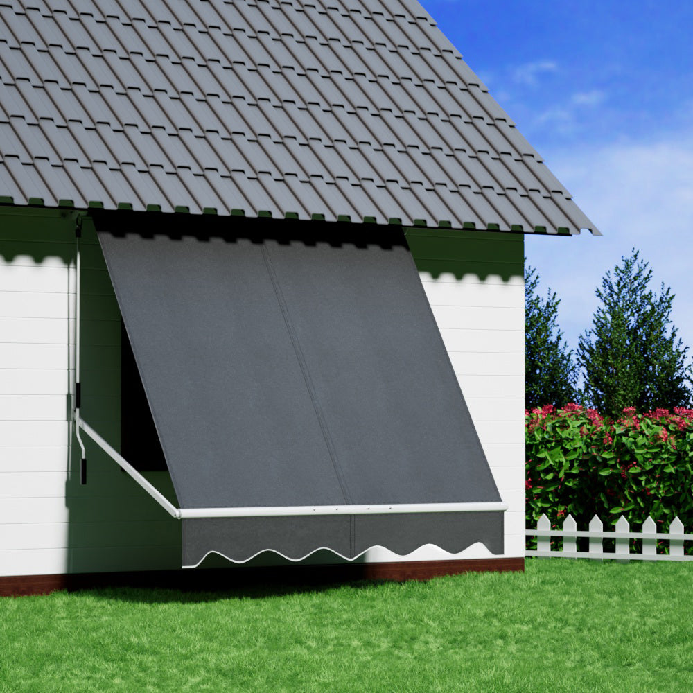 Awnings: Instahut Retractable Fixed Pivot Arm Window Awning Outdoor Blinds 2.1X2.1M Grey