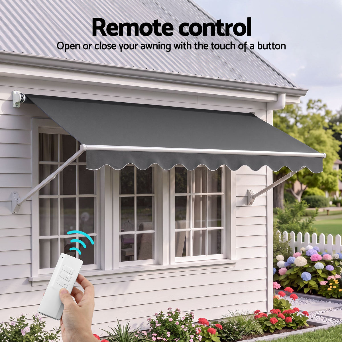 Instahut Motorised Pivot Arm Awning Window Sun Shade 2.8 X 2.1M Grey