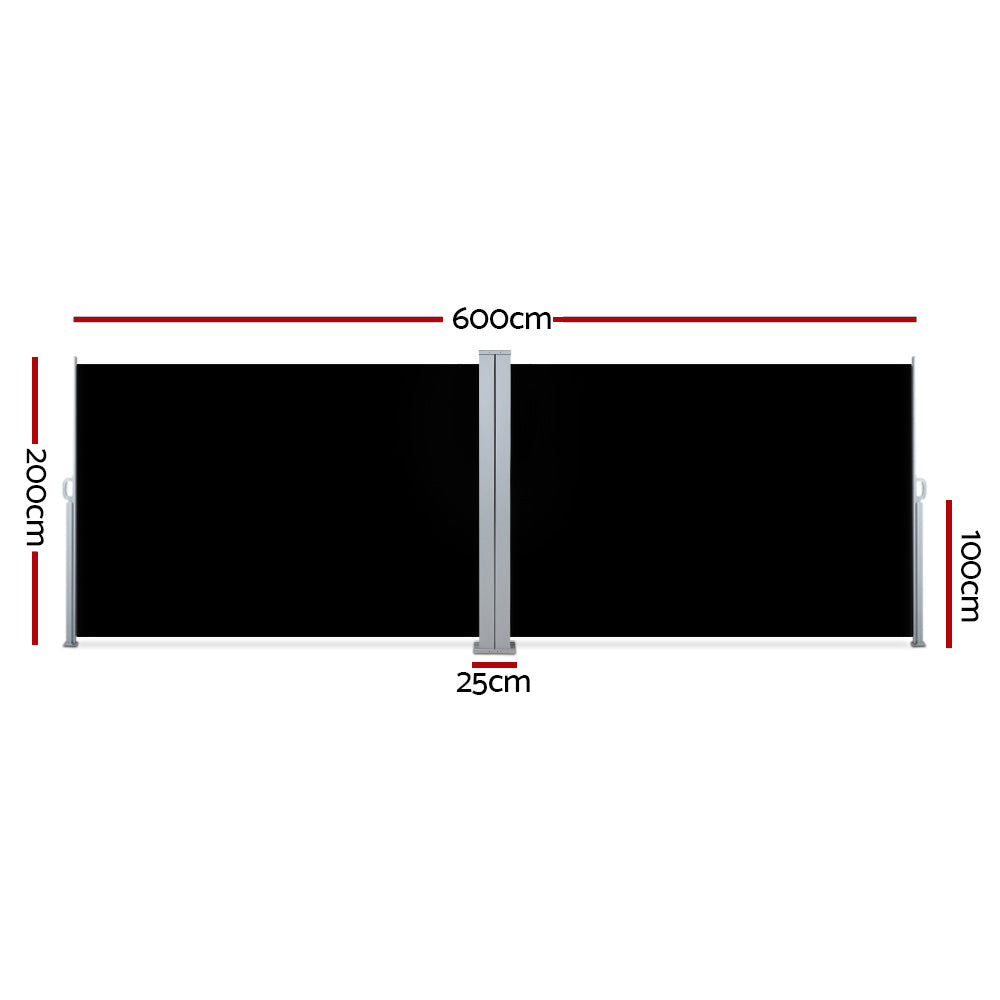 Awnings: Instahut Side Awning Outdoor Blinds Sun Shade Retractable Screen 2X6M BK