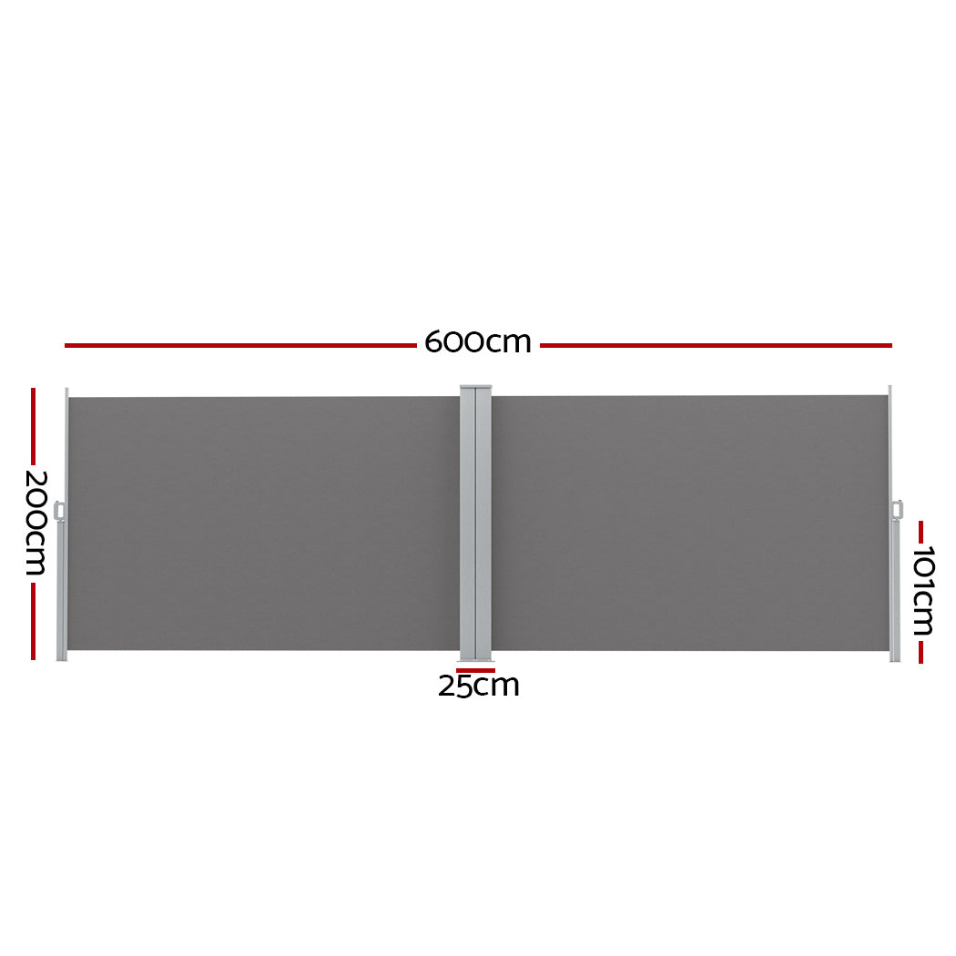 Awnings: Instahut Side Awning Sun Shade Outdoor Retractable Privacy Screen 2X6M Grey