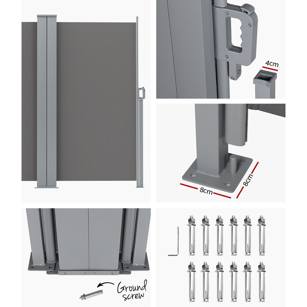 Awnings: Instahut Side Awning Sun Shade Outdoor Retractable Privacy Screen 2X6M Grey