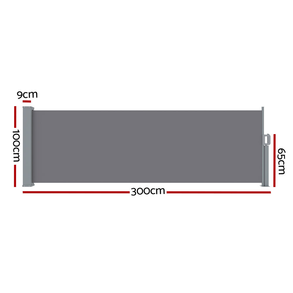 Awnings: Instahut Side Awning Sun Shade Outdoor Blinds Retractable Screen 1X3M Grey
