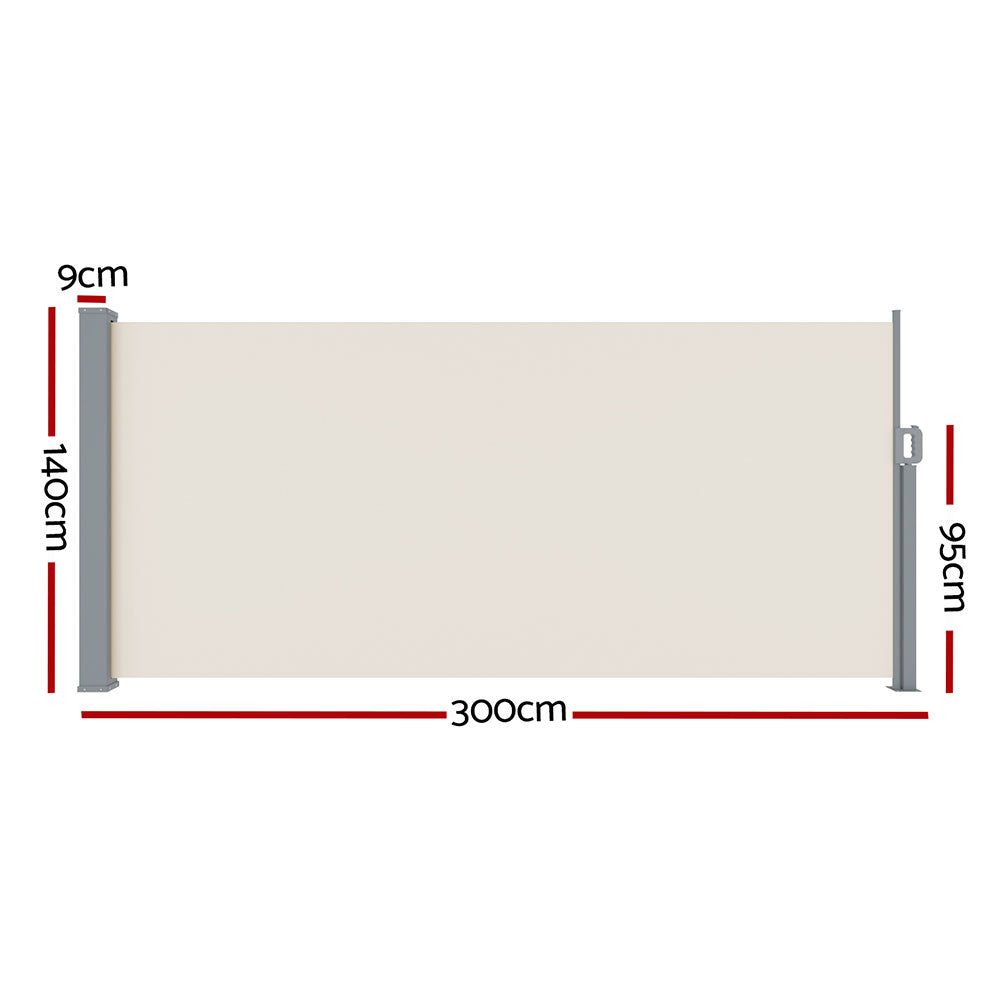 Awnings: Instahut Side Awning Sun Shade Outdoor Blinds Retractable Screen 1.4X3M Cream