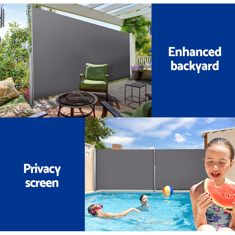 Awnings: Instahut Side Awning Sun Shade Outdoor Blinds Retractable Screen 1.4X3M GR