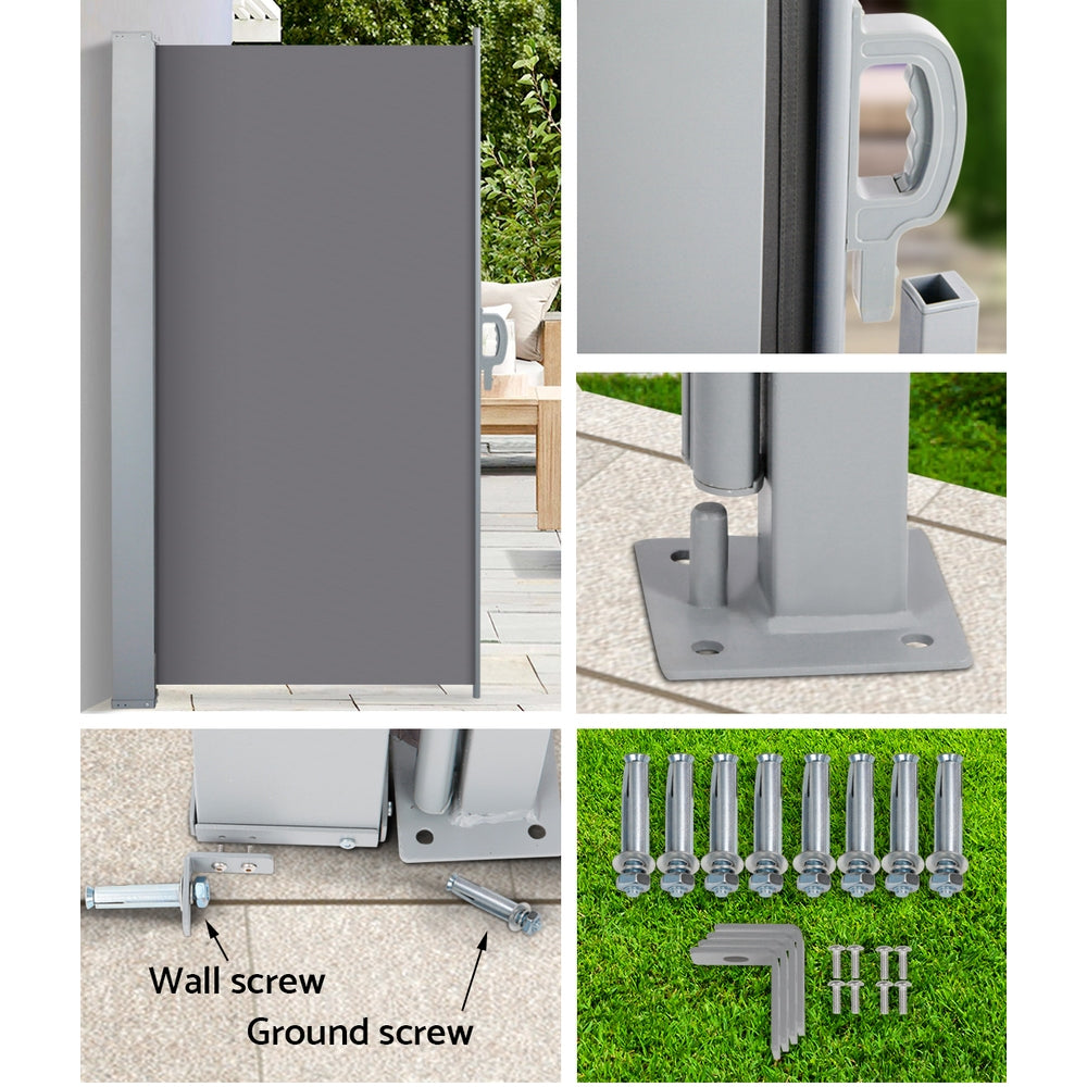 Awnings: Instahut Side Awning Sun Shade Outdoor Blinds Retractable Screen 1.4X3M GR