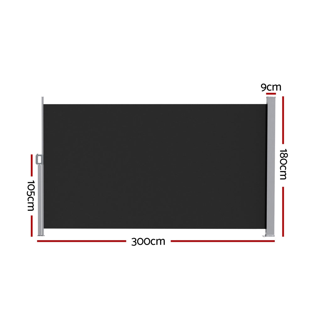 Awnings: Instahut Side Awning Sun Shade Outdoor Retractable Privacy Screen 1.8X3M Black