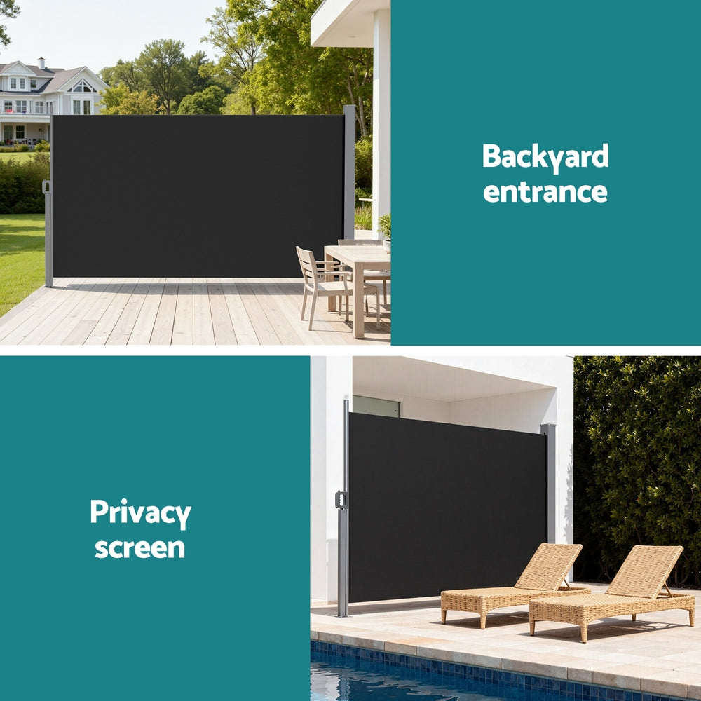 Awnings: Instahut Side Awning Sun Shade Outdoor Retractable Privacy Screen 1.8X3M Black