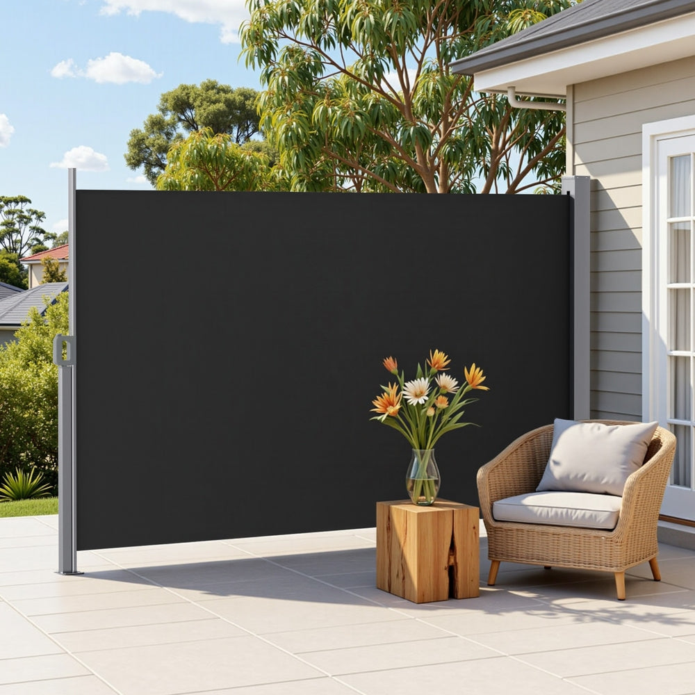 Awnings: Instahut Side Awning Sun Shade Outdoor Retractable Privacy Screen 1.8X3M Black
