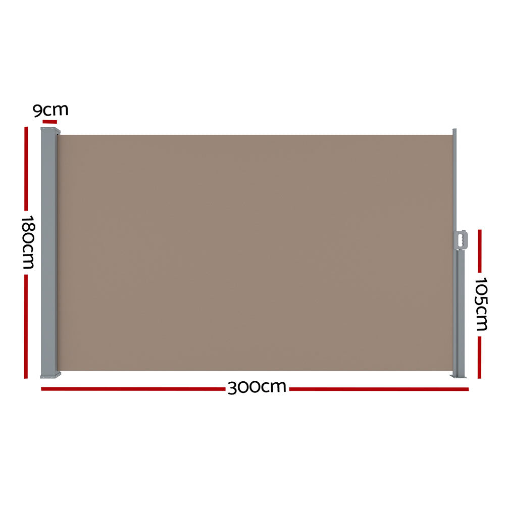 Awnings: Instahut Side Awning Sun Shade Outdoor Blinds Retractable Screen 1.8X3M Brown