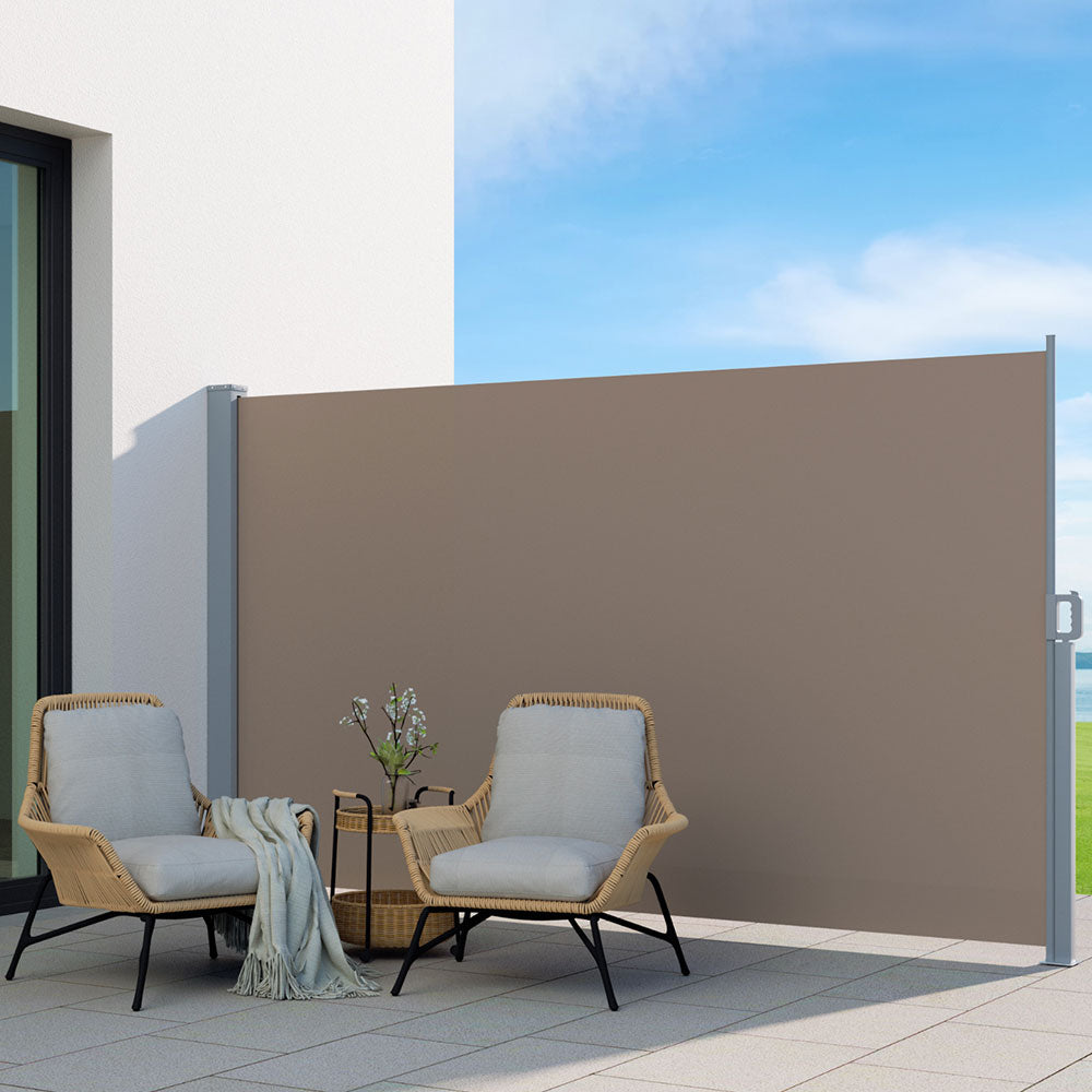 Awnings: Instahut Side Awning Sun Shade Outdoor Blinds Retractable Screen 1.8X3M Brown