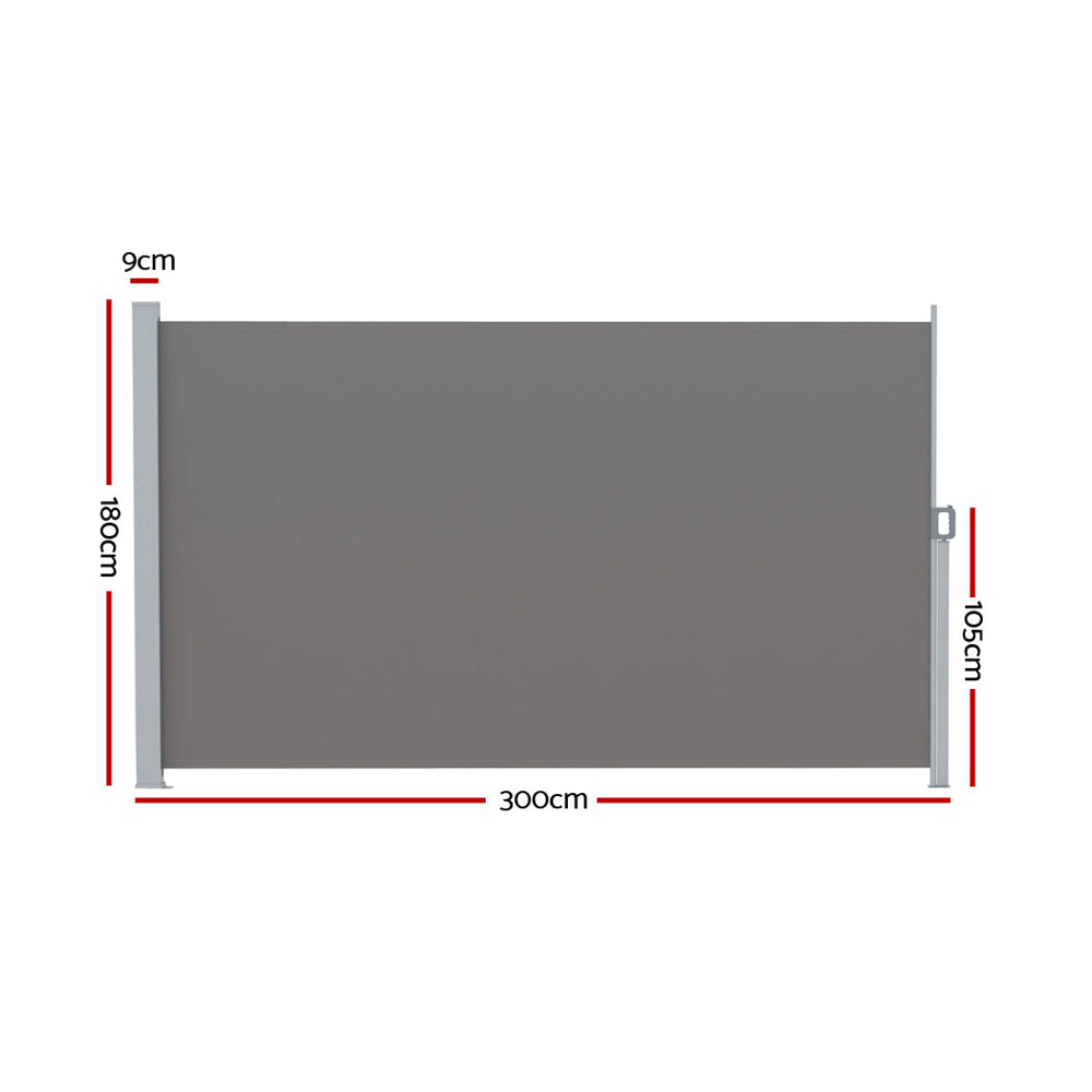 Awnings: Instahut Side Awning Sun Shade Outdoor Retractable Privacy Screen 1.8X3M Grey