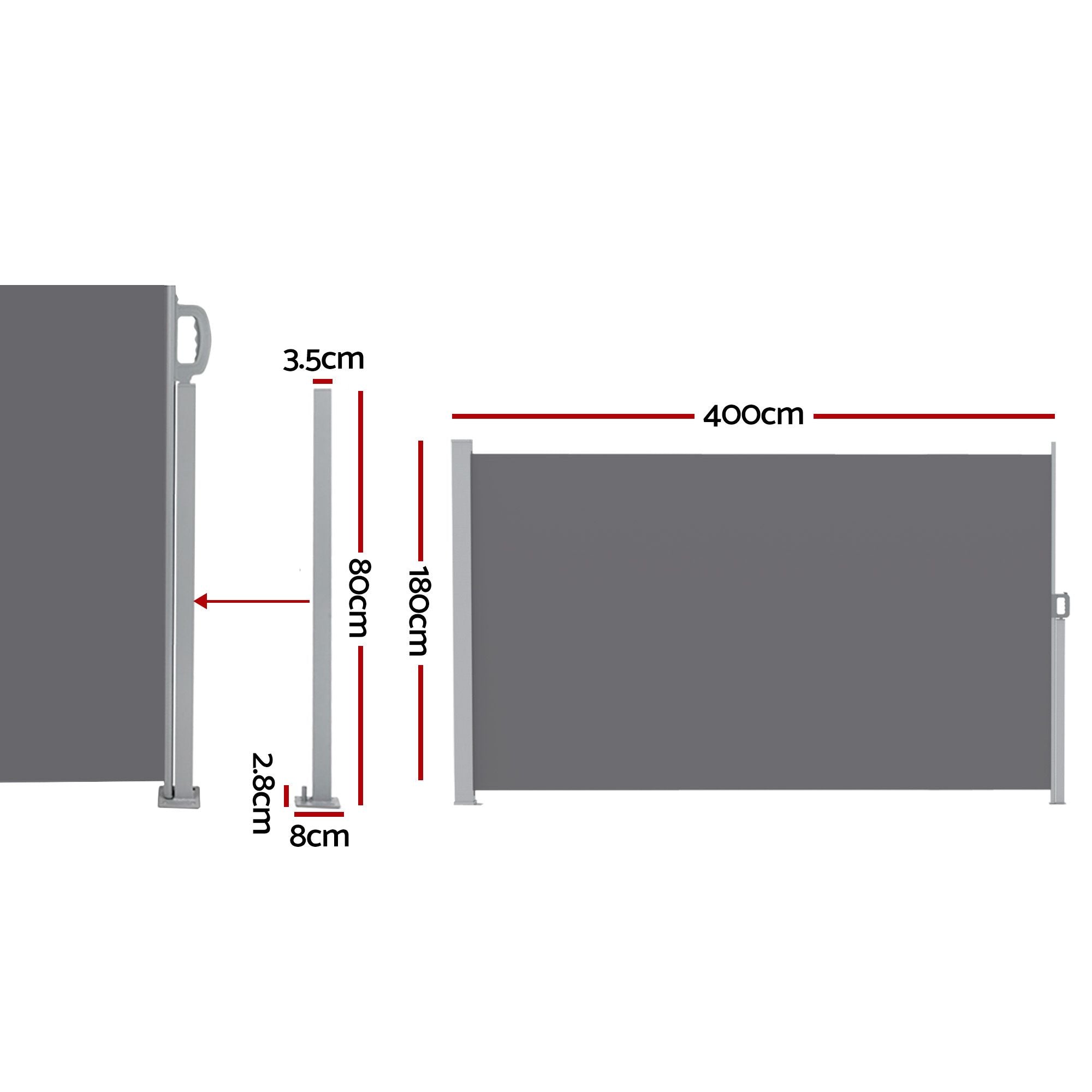 Instahut 1.8X4M Side Awning Retractable Privacy Screen Outdoor Sun Shade Grey