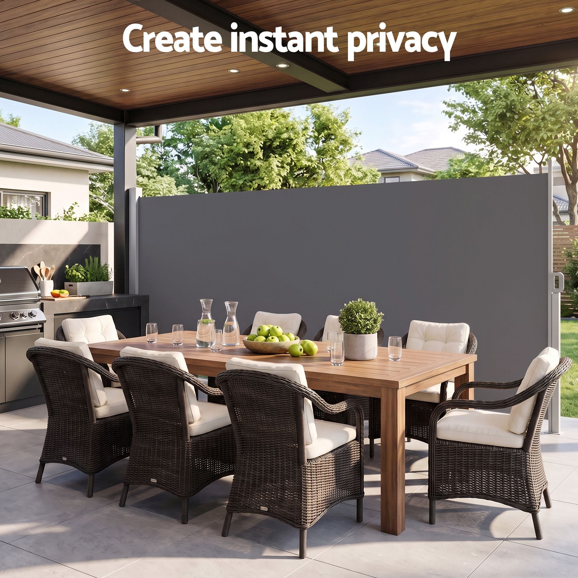 Instahut 1.8X4M Side Awning Retractable Privacy Screen Outdoor Sun Shade Grey