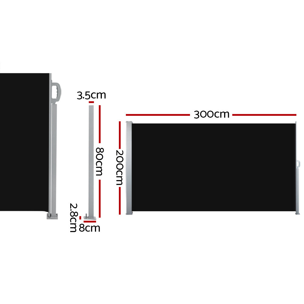 Awnings: Instahut Side Awning Sun Shade Outdoor Retractable Privacy Screen 2X3M Black