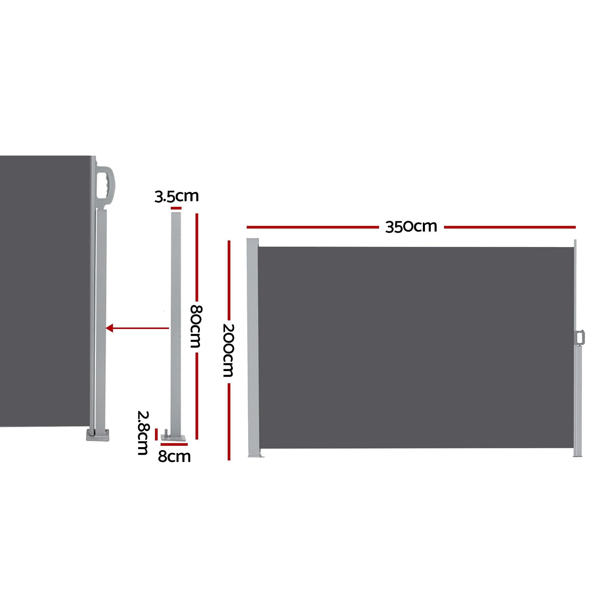 Instahut 2X3.5M Side Awning Retractable Privacy Screen Outdoor Sun Shade Grey