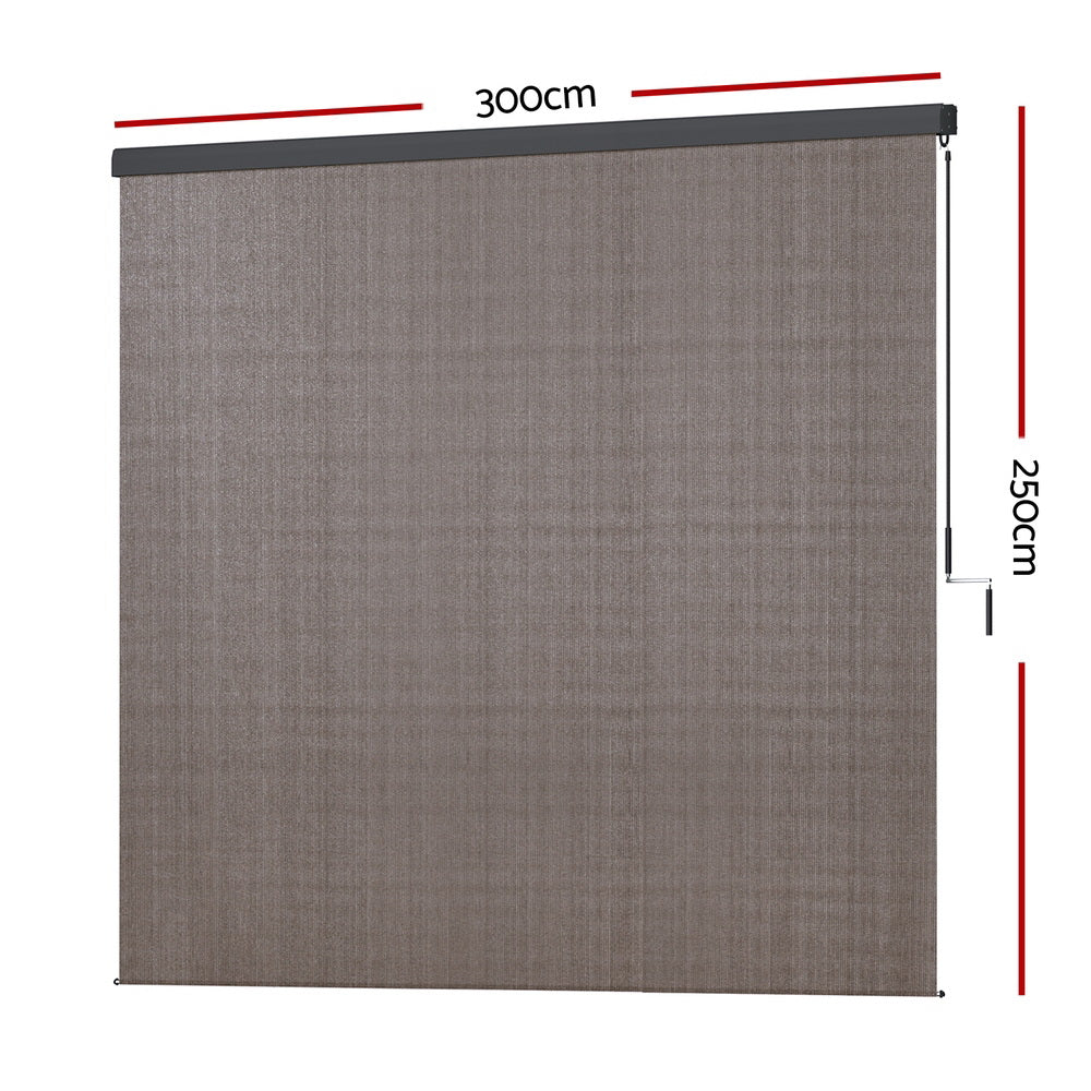 Awnings: Instahut 3X2.5M Outdoor Blinds Awning Roll Down Retractable Knit Fabric Outdoor Blinds Window Shade Brown