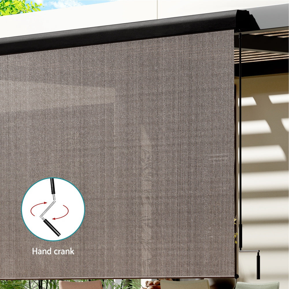 Awnings: Instahut 3X2.5M Outdoor Blinds Awning Roll Down Retractable Knit Fabric Outdoor Blinds Window Shade Brown