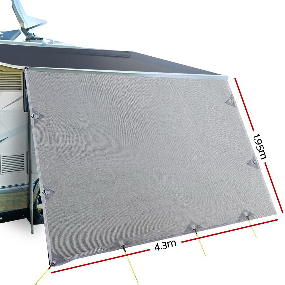 Caravan Accessories: Caravan Privacy Screen Roll Out Awning 4.3X1.95M End Wall Side Sun Shade Grey