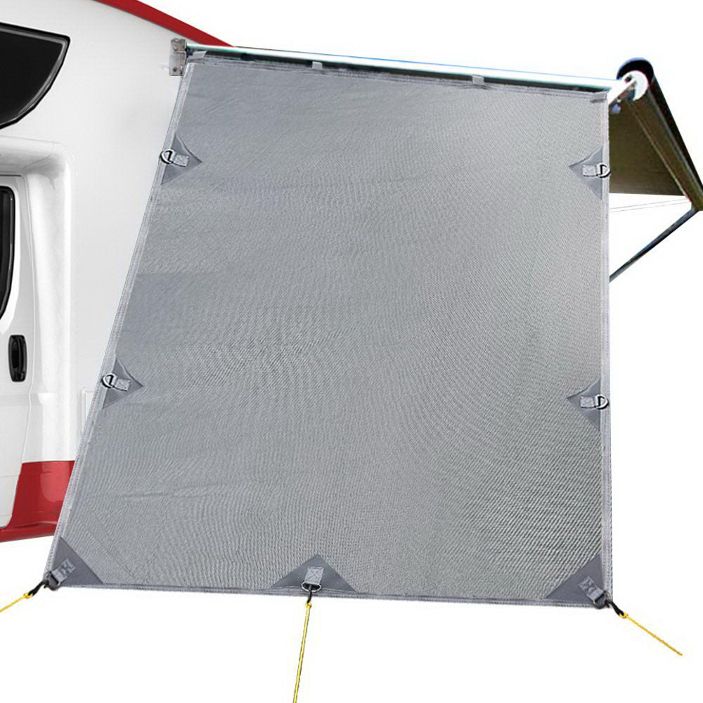 Awnings: Caravan Privacy Screen Roll Out Awning 1.95 x 2.2M Sun Shade End Wall Side Grey