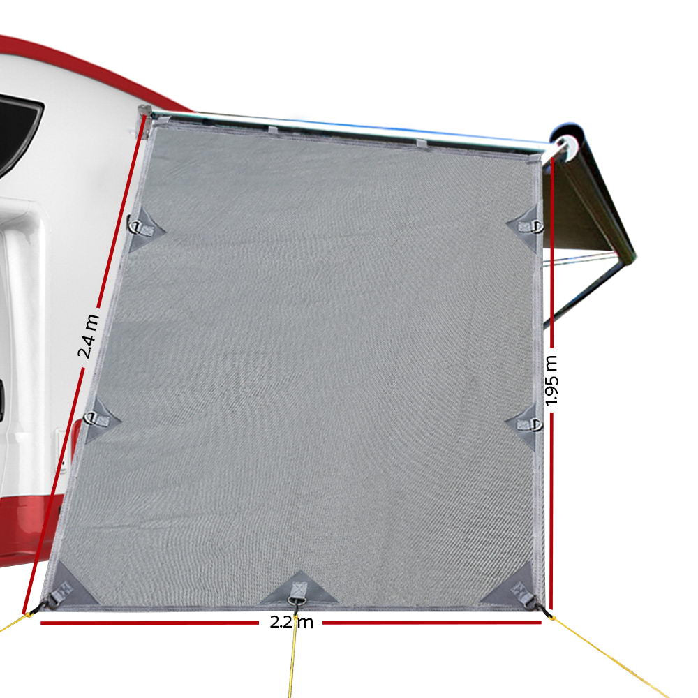 Awnings: Caravan Privacy Screen Roll Out Awning 1.95 x 2.2M Sun Shade End Wall Side Grey