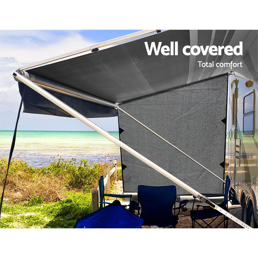 Awnings: Caravan Privacy Screen Roll Out Awning 1.95 x 2.2M Sun Shade End Wall Side Grey