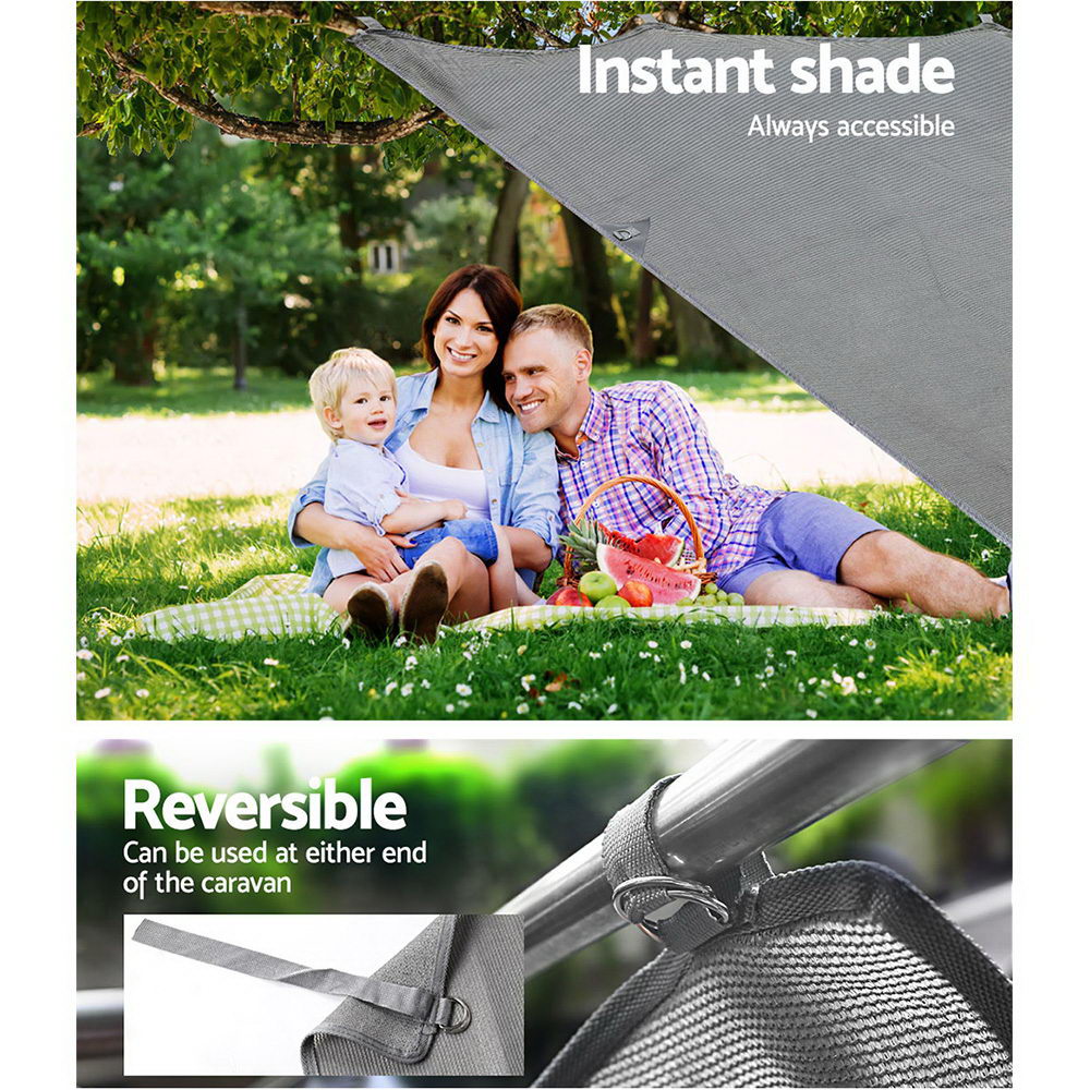 Awnings: Caravan Privacy Screen Roll Out Awning 1.95 x 2.2M Sun Shade End Wall Side Grey