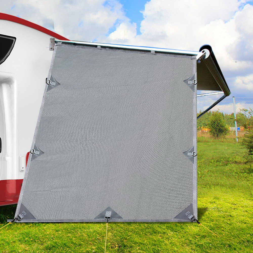 Awnings: Caravan Privacy Screen Roll Out Awning 1.95 x 2.2M Sun Shade End Wall Side Grey