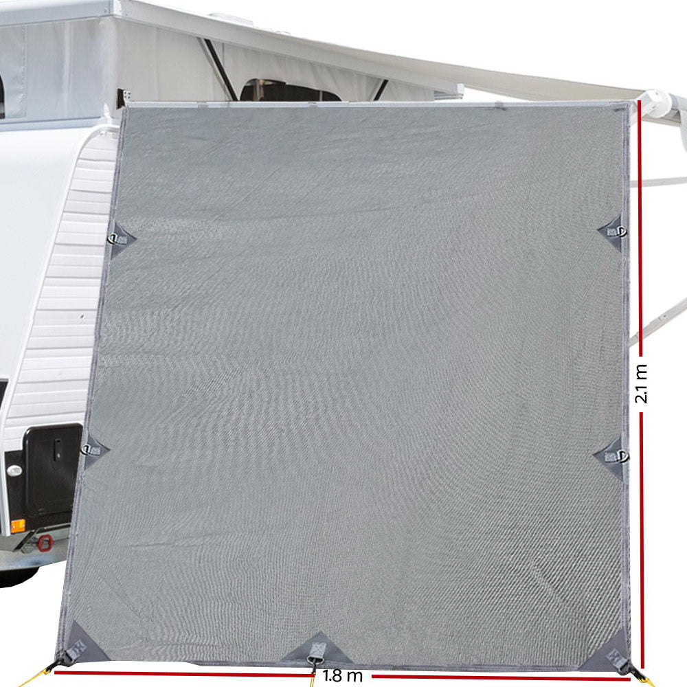 Caravan Accessories: Caravan Privacy Screen Roll Out Awning 2.1x1.8M Sun Shade Pop Top End Wall Grey