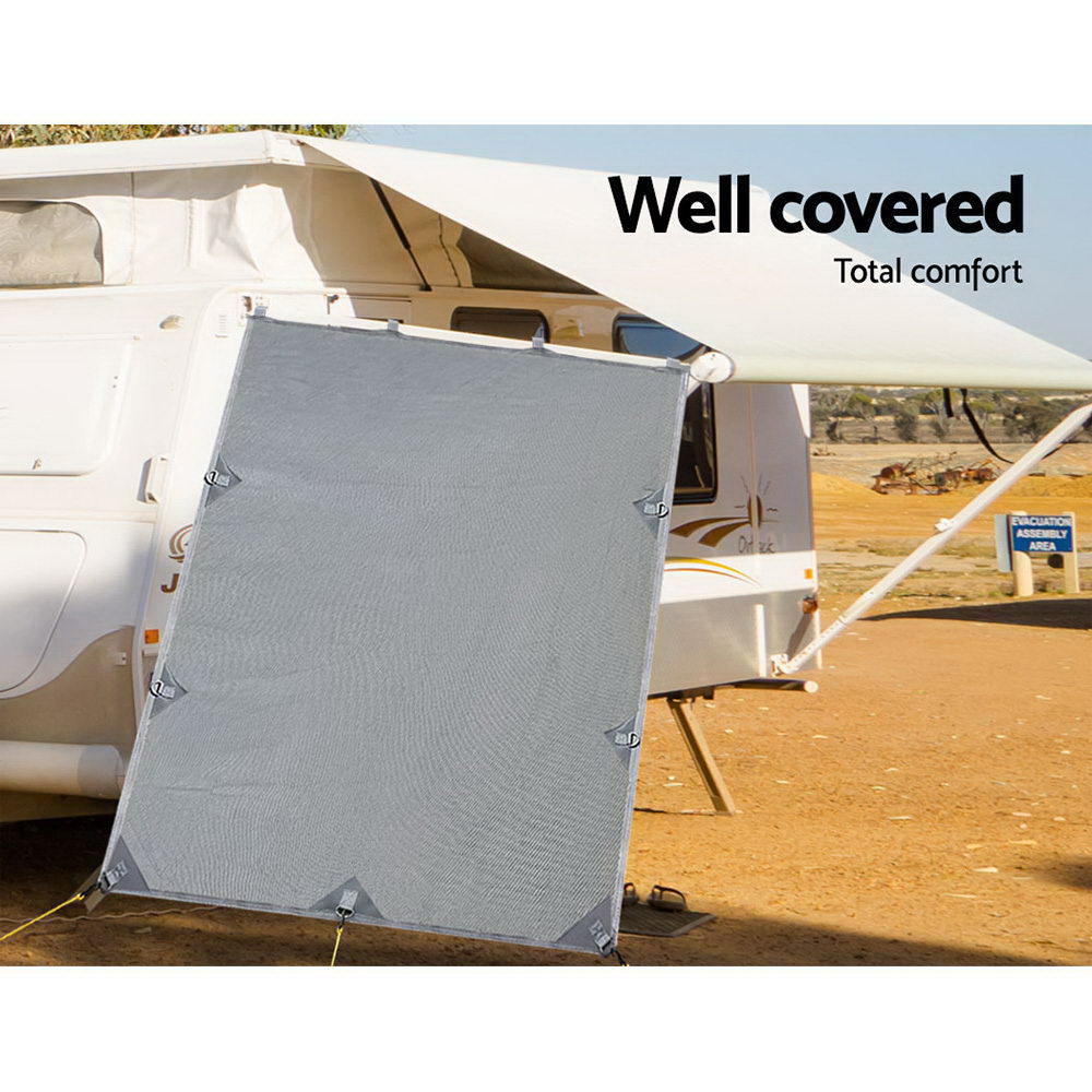 Caravan Accessories: Caravan Privacy Screen Roll Out Awning 2.1x1.8M Sun Shade Pop Top End Wall Grey