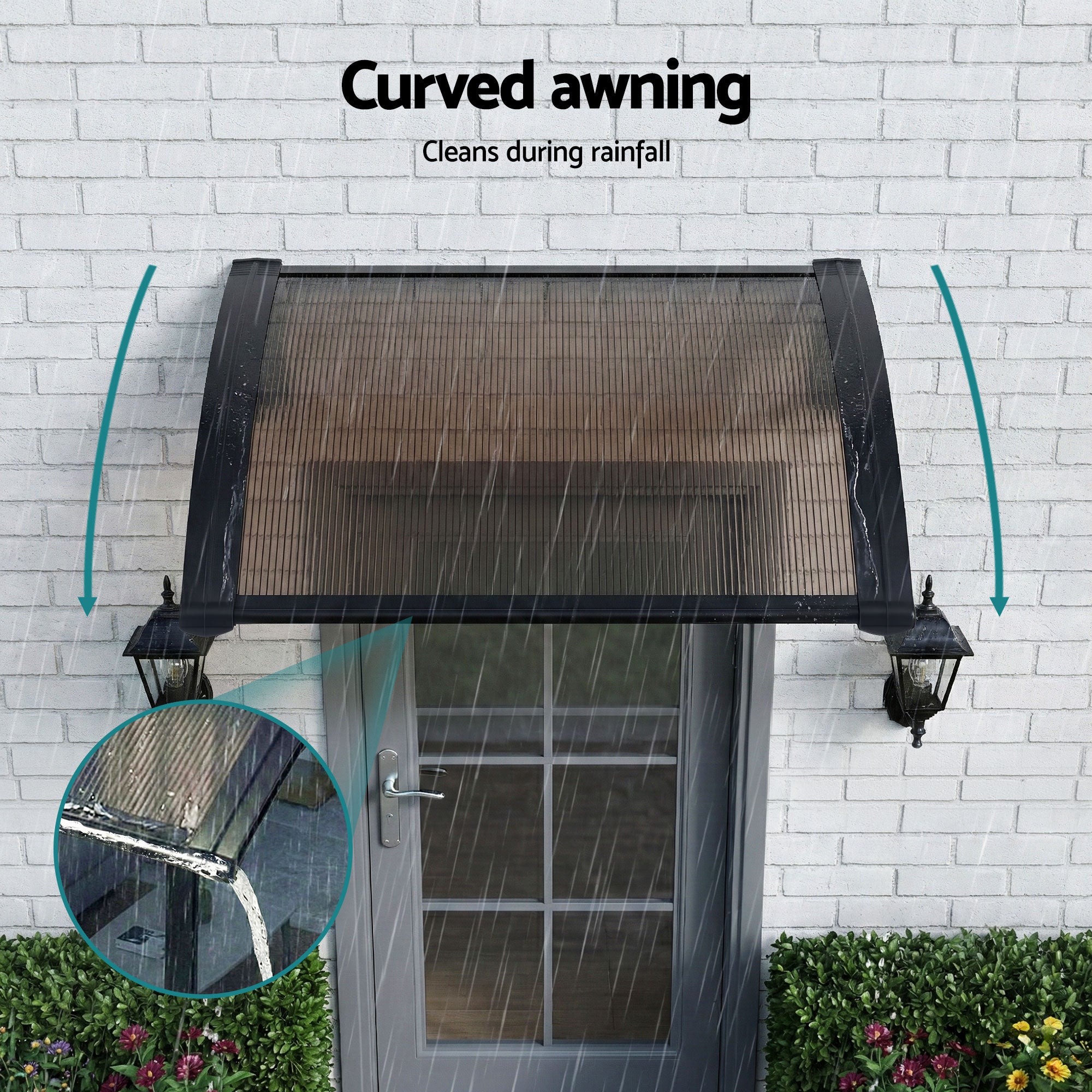 Awnings: Instahut Window Awning Drainage 0.6mx0.6m Outdoor Brown