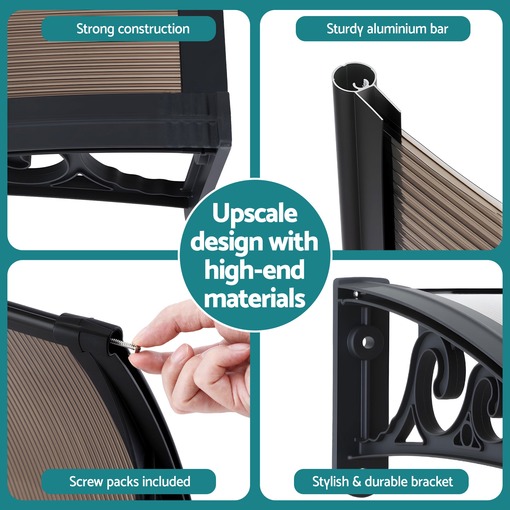 Awnings: Instahut Window Awning Drainage 0.6mx0.6m Outdoor Brown