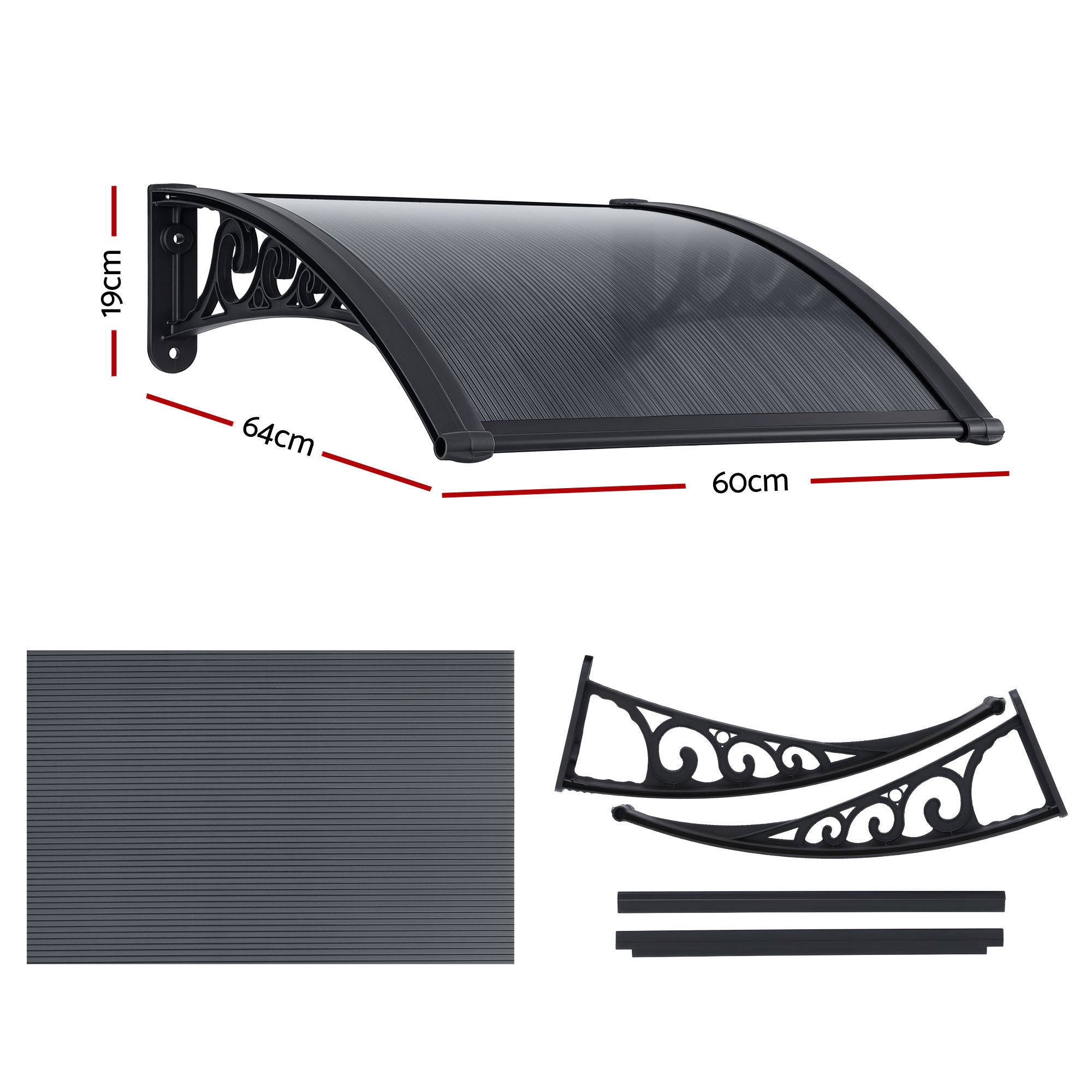 Awnings: Instahut Window Awning Drainage 0.6mx0.6m Outdoor Grey