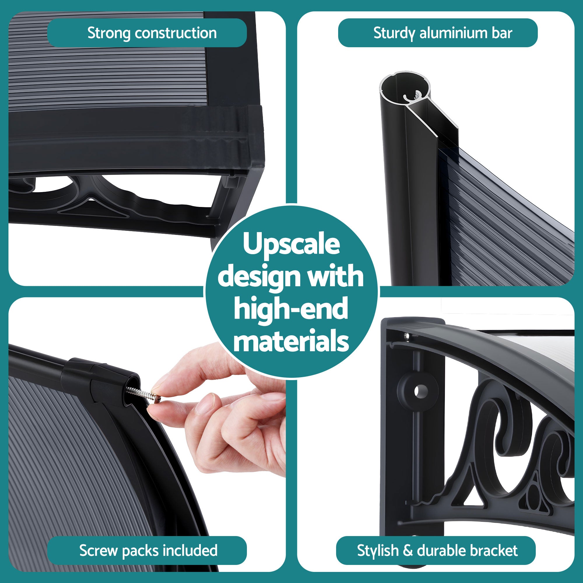 Awnings: Instahut Window Awning Drainage 0.6mx0.6m Outdoor Grey