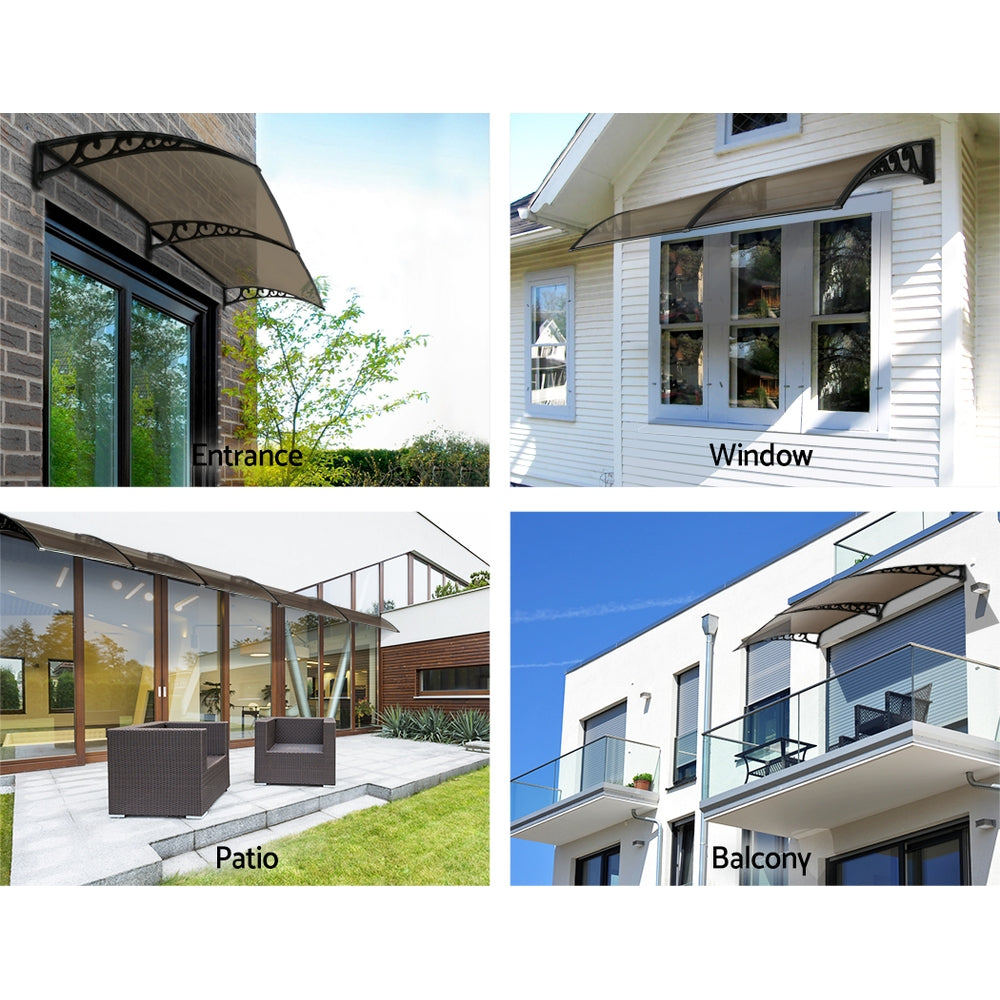 Awnings: Instahut Window Door Awning 1mx2.4m Brown Hollow Sheet Plastic Frame
