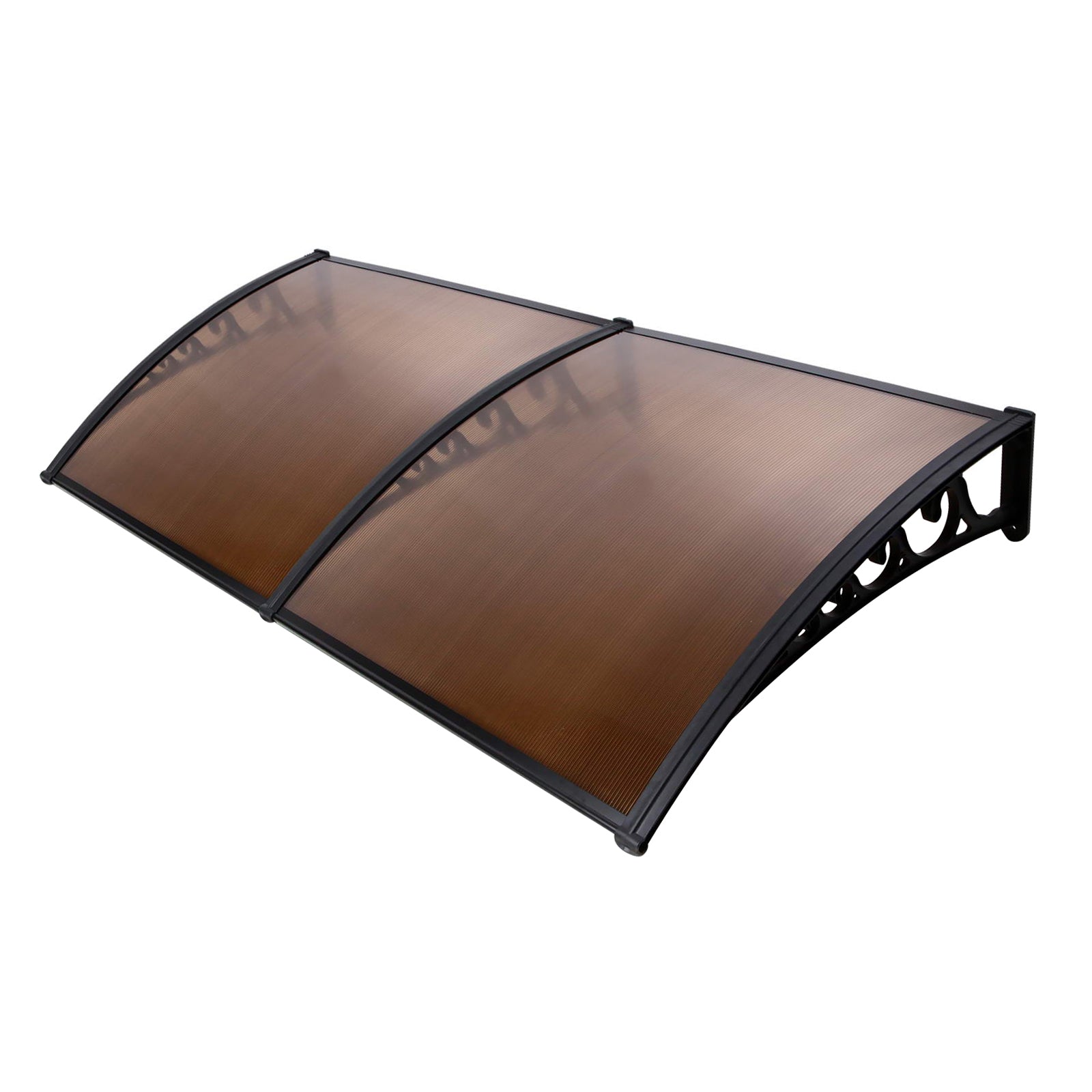 Awnings: Instahut Window Door Awning 1mx2.4m Brown Hollow Sheet Plastic Frame