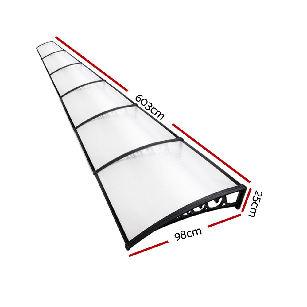 Awnings: Instahut Window Door Awning 1mx6m Transparent Plastic Frame