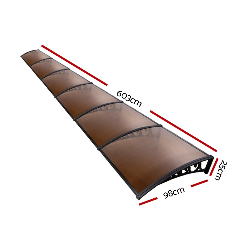 Awnings: Instahut Window Door Awning 1mx6m - Brown
