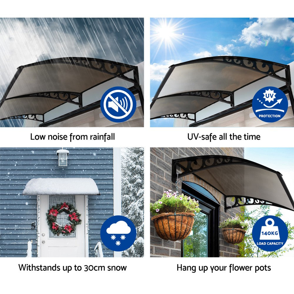 Awnings: Instahut Window Door Awning 1mx6m - Brown