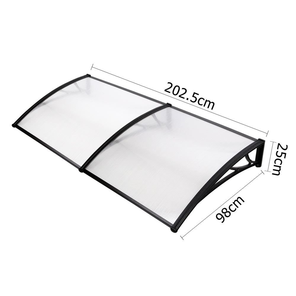 Awnings: Instahut Window Door Awning Canopy 1mx2m Transparent Sheet Black Plastic Frame
