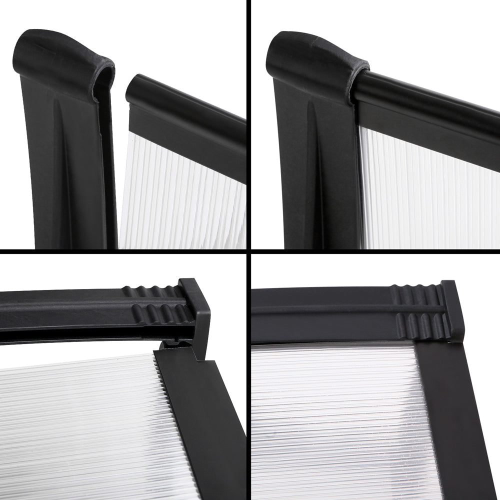 Awnings: Instahut Window Door Awning Canopy 1mx2m Transparent Sheet Black Plastic Frame