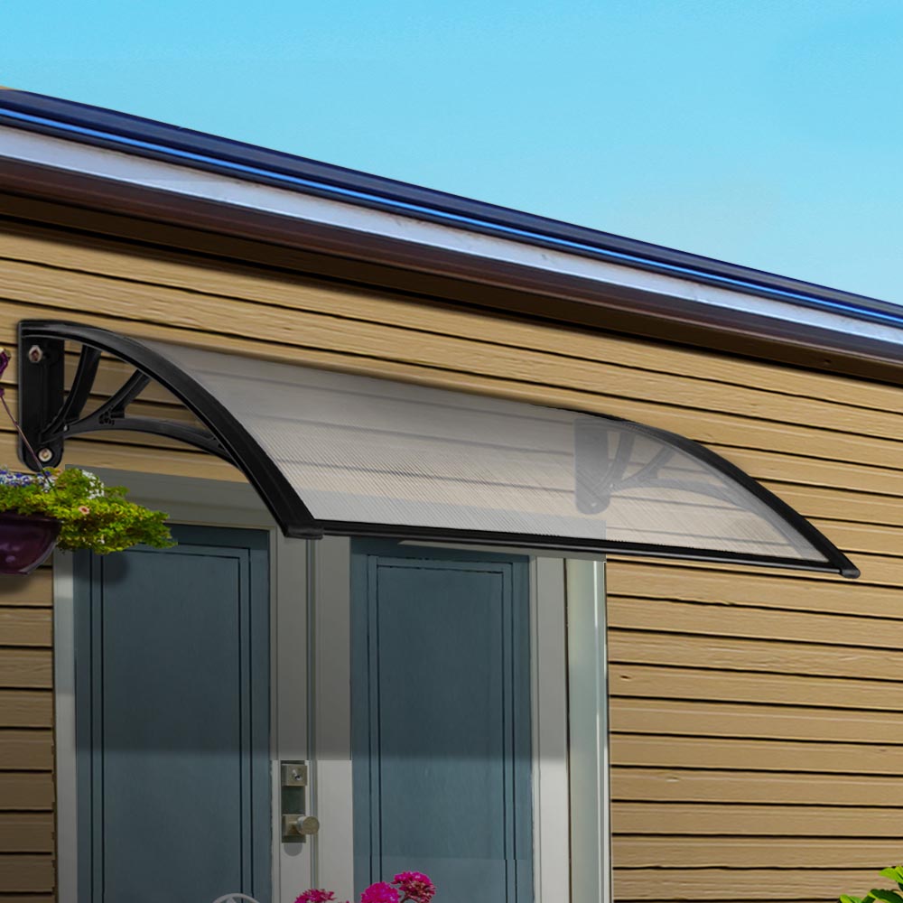 Awnings: Instahut Window Door Awning Canopy 1mx2m Transparent Sheet Black Plastic Frame