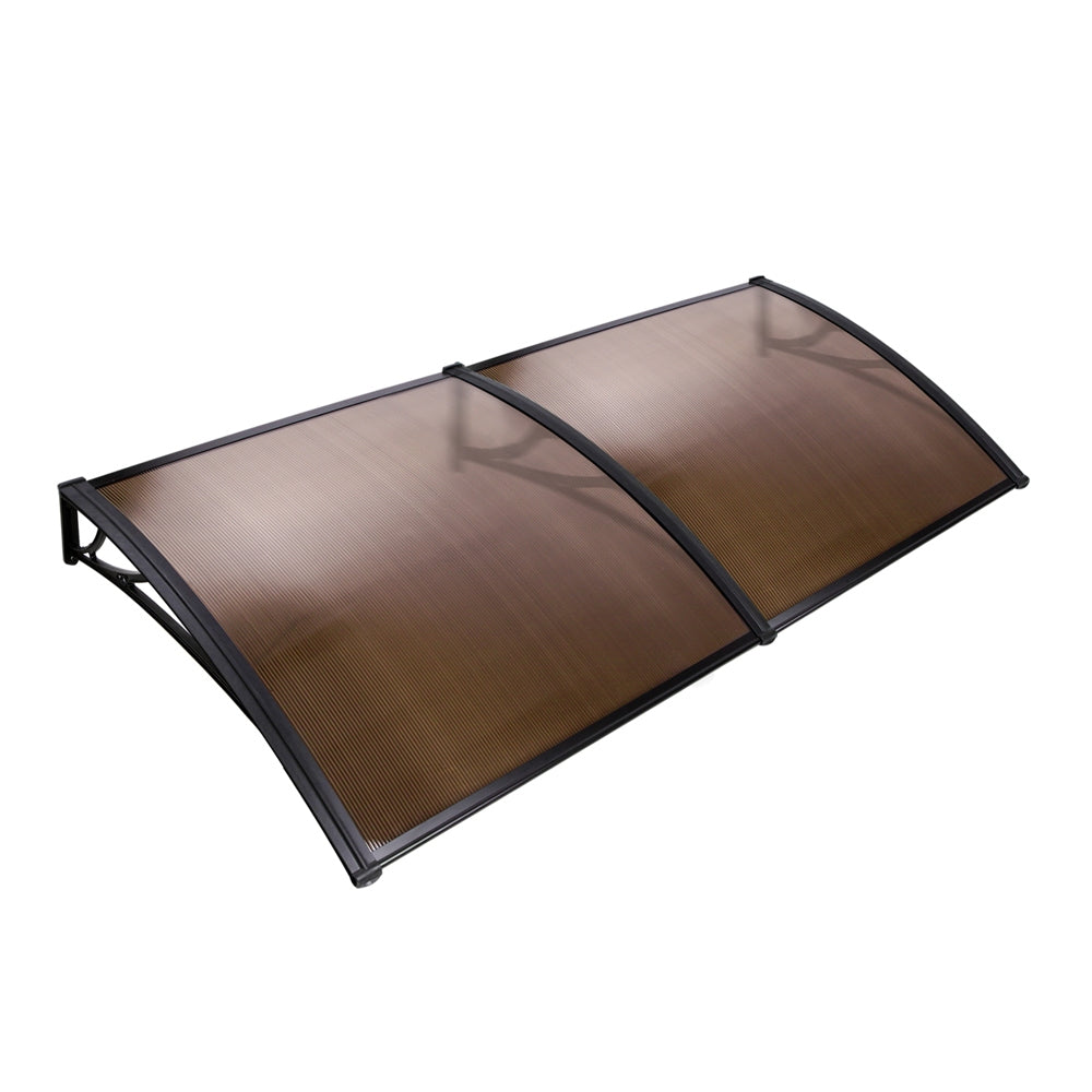 Awnings: Instahut Window Door Awning Canopy 1mx2m Brown Sheet Black Plastic Frame