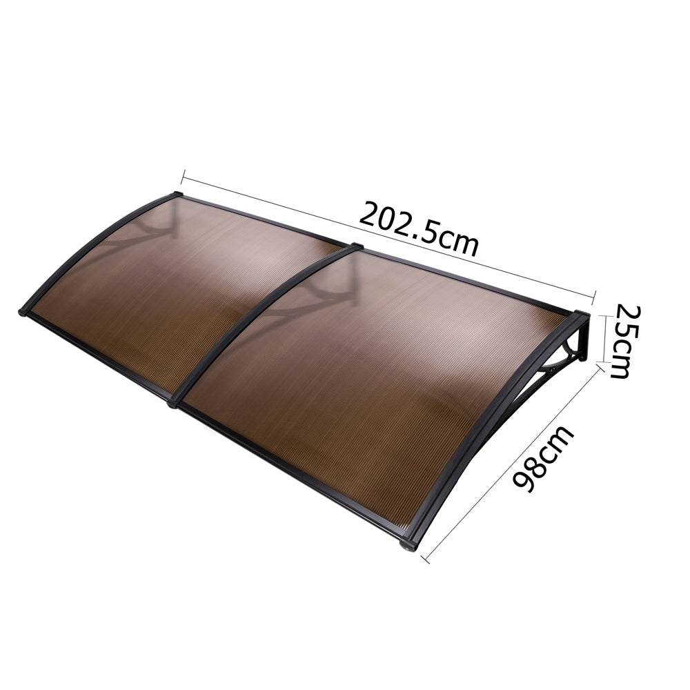 Awnings: Instahut Window Door Awning Canopy 1mx2m Brown Sheet Black Plastic Frame