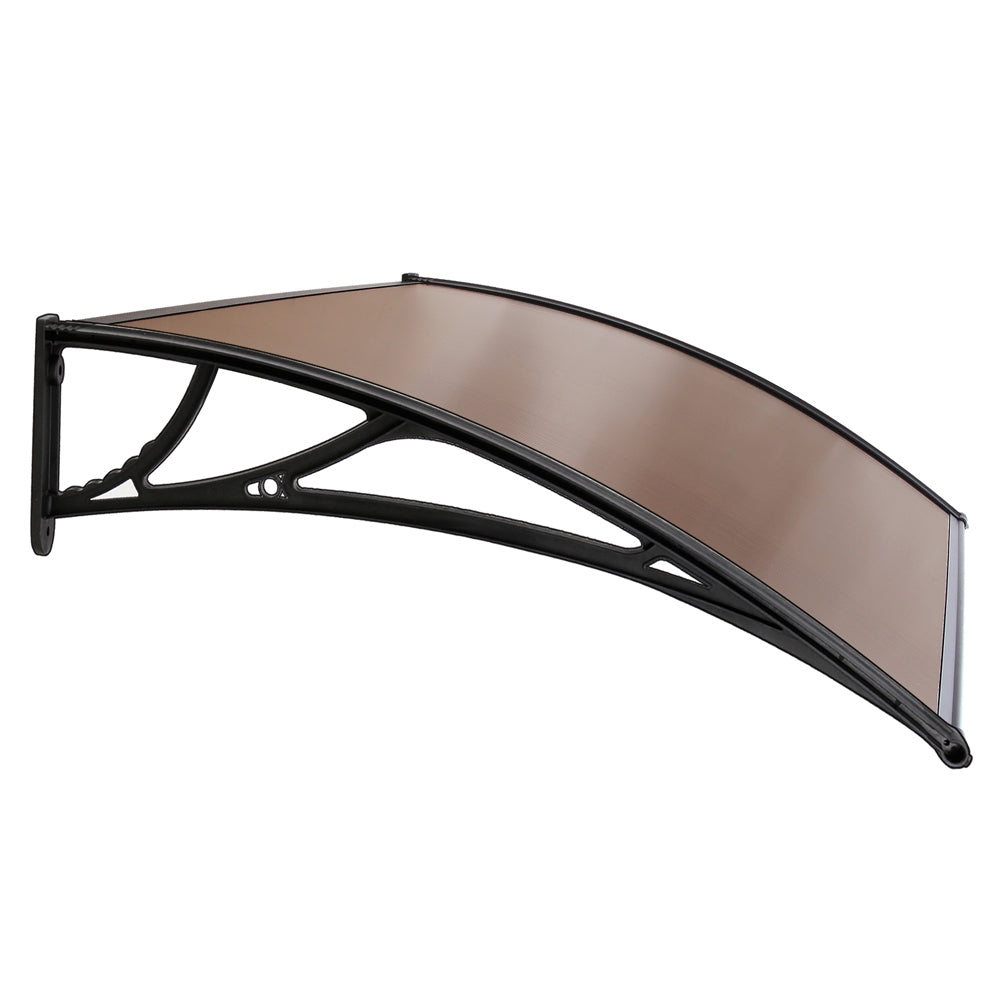 Awnings: Instahut Window Door Awning Canopy 1mx2m Brown Sheet Black Plastic Frame