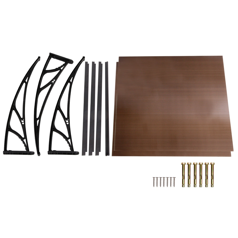 Awnings: Instahut Window Door Awning Canopy 1mx2m Brown Sheet Black Plastic Frame