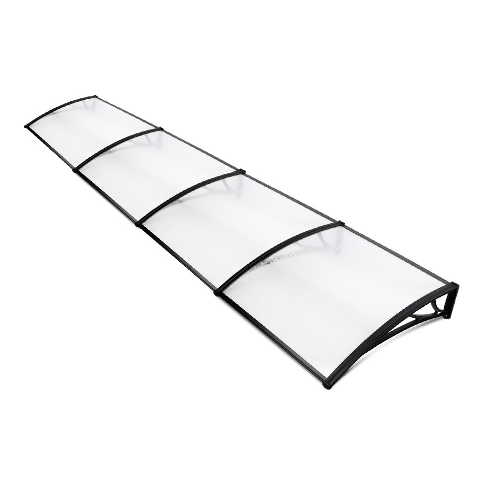 Awnings: Instahut Window Awning Door Canopy 1m x 4m Transparent Sheet Black Plastic Frame
